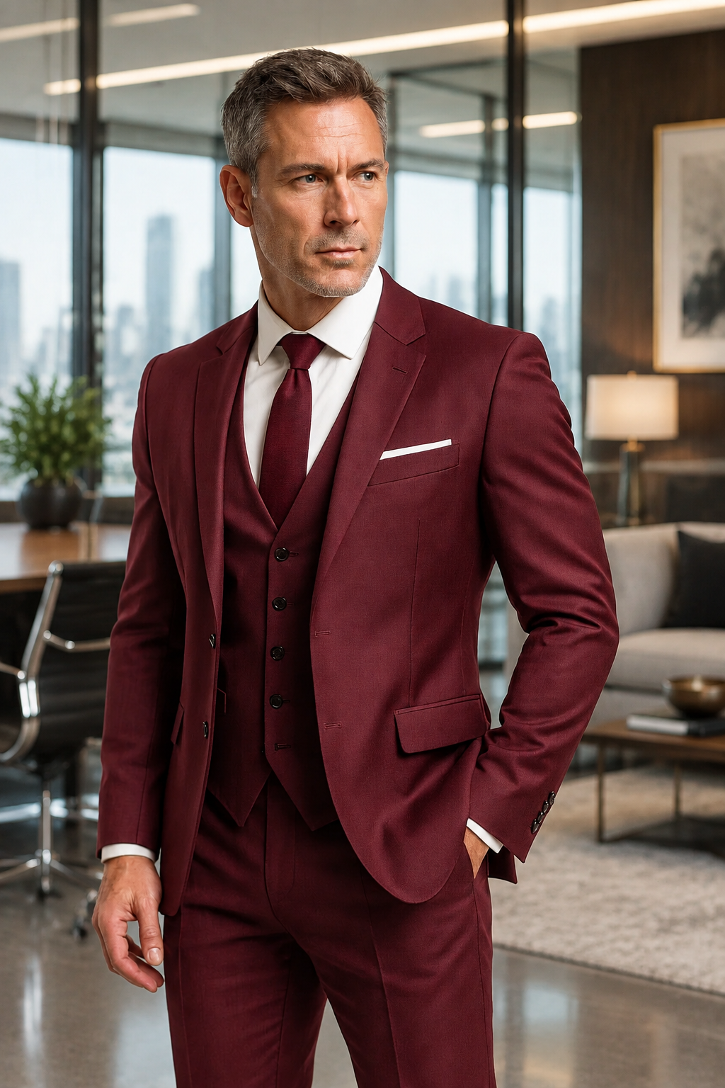 Traje slim-fit de tres piezas para hombre con chaleco