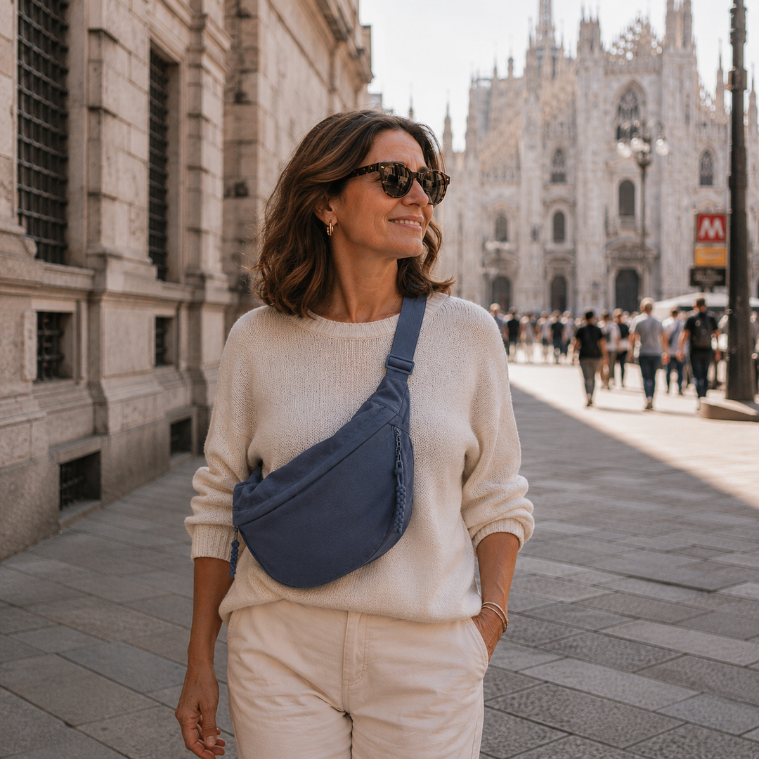 Blue Crescent Shoulder Bag with Adjustable Strap 3