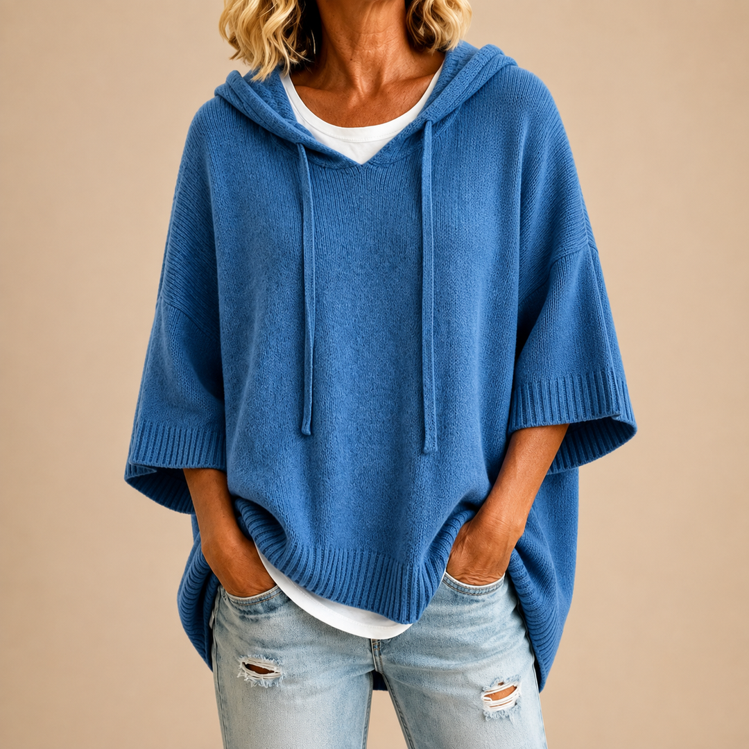 Knit Poncho with Hood and Three-Quarter Sleeves 2