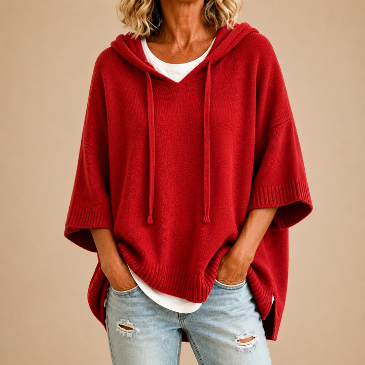 Knit Poncho with Hood and Three-Quarter Sleeves 10