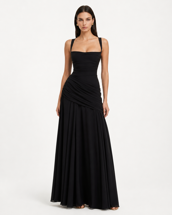 Women's Maxi Dress with Square Neckline and Side Draping 17