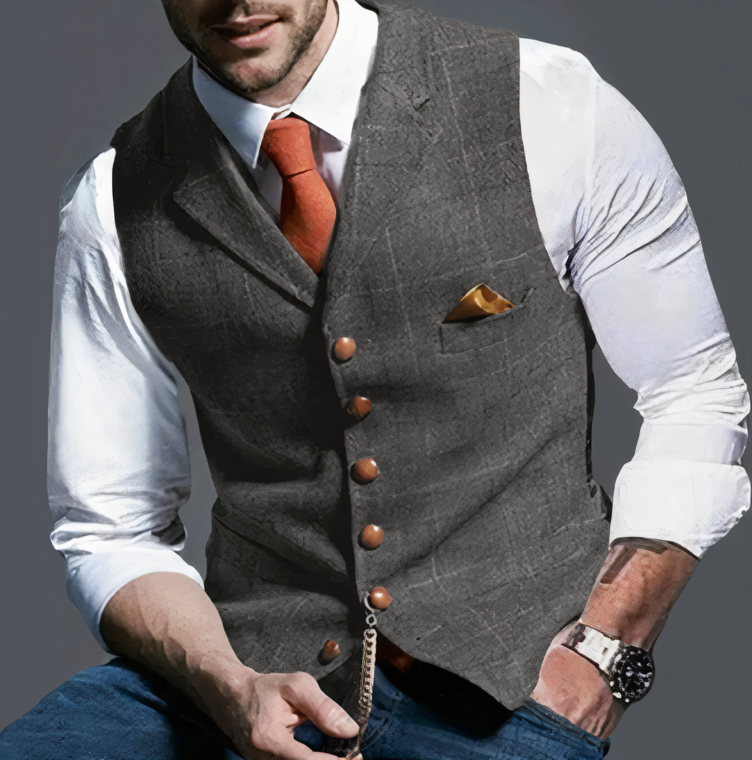 Checked Men's Waistcoat With Notch Lapel - Aubrey