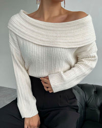Casual Knitted One-Shoulder Sweater - LuxeOne