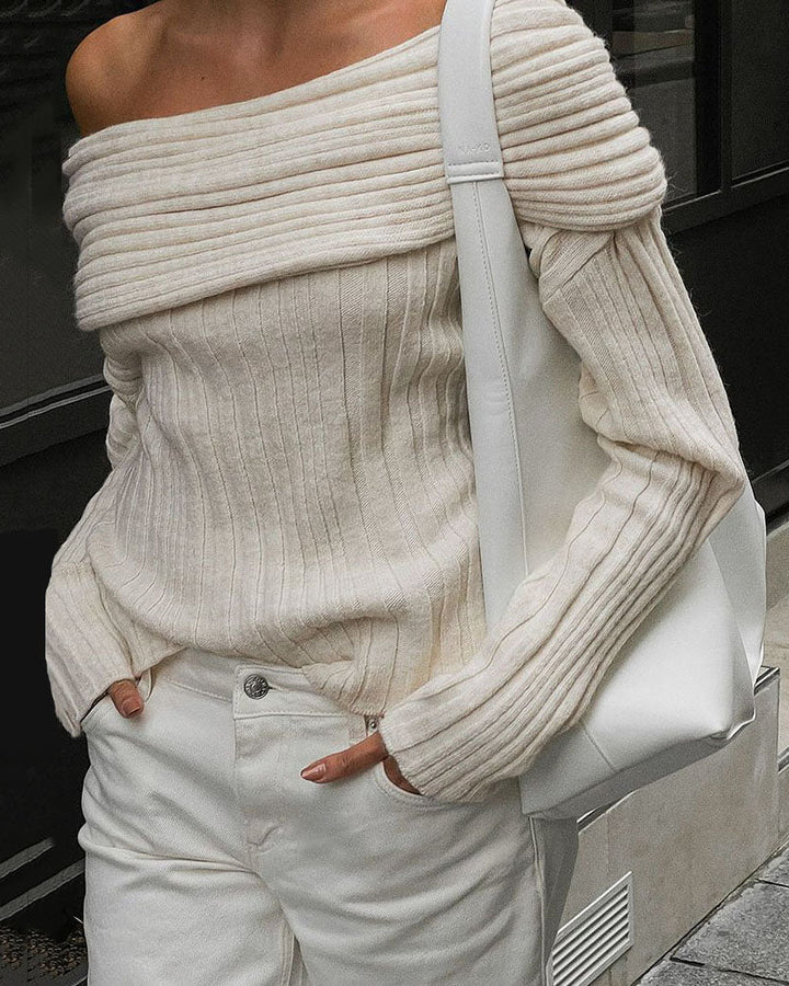 Casual Knitted One-Shoulder Sweater - LuxeOne