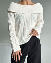 Casual Knitted One-Shoulder Sweater - LuxeOne