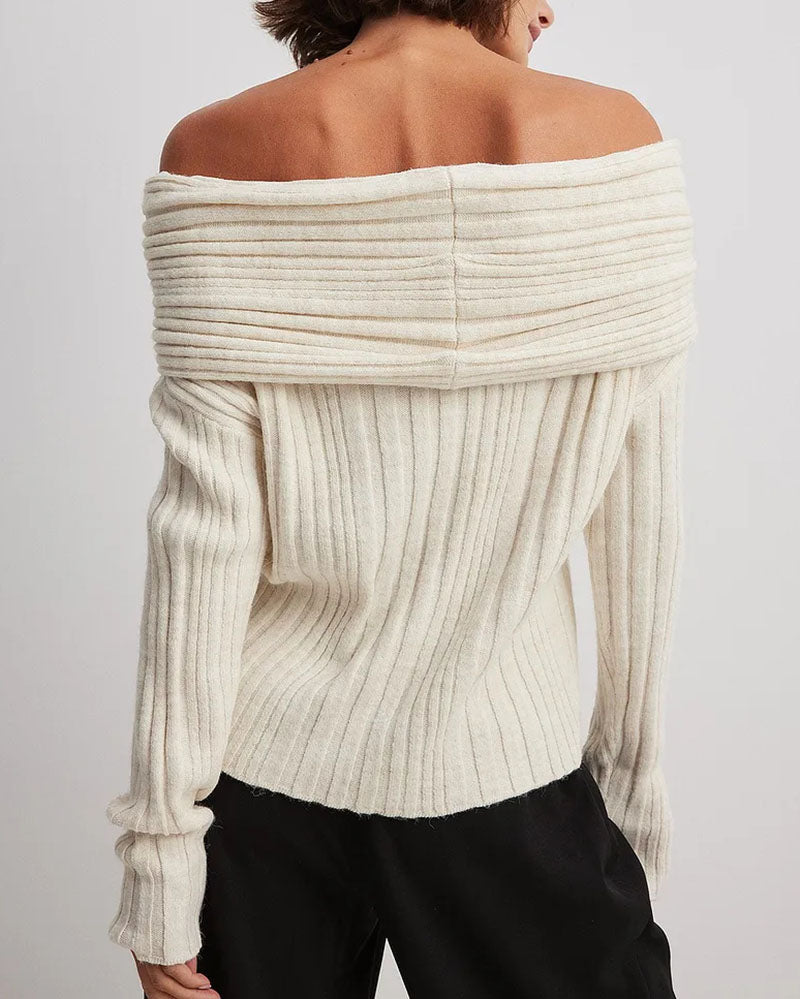 Casual Knitted One-Shoulder Sweater - LuxeOne