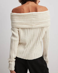 Casual Knitted One-Shoulder Sweater - LuxeOne