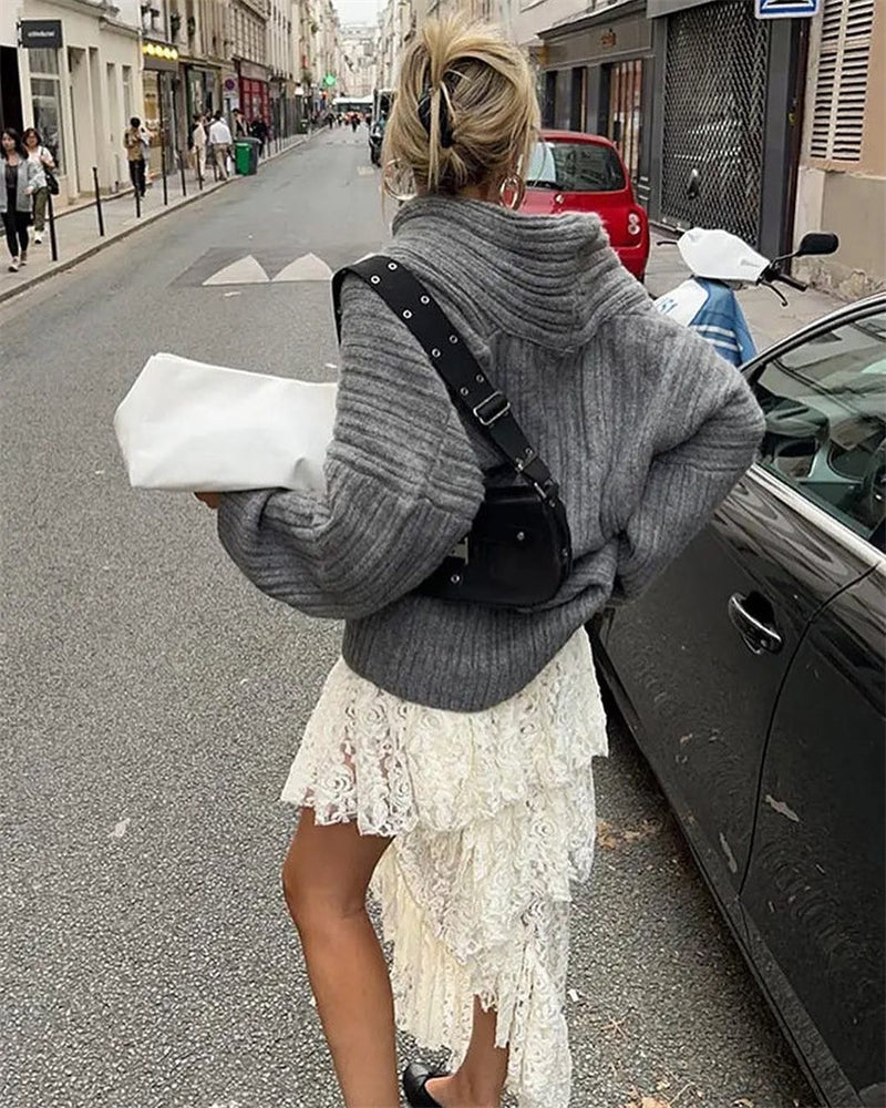 Casual Knitted One-Shoulder Sweater - LuxeOne