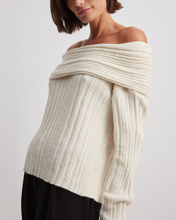Casual Knitted One-Shoulder Sweater - LuxeOne