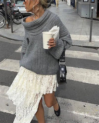 Casual Knitted One-Shoulder Sweater - LuxeOne