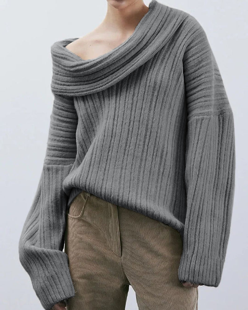 Casual Knitted One-Shoulder Sweater - LuxeOne