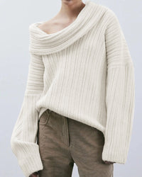 Casual Knitted One-Shoulder Sweater - LuxeOne