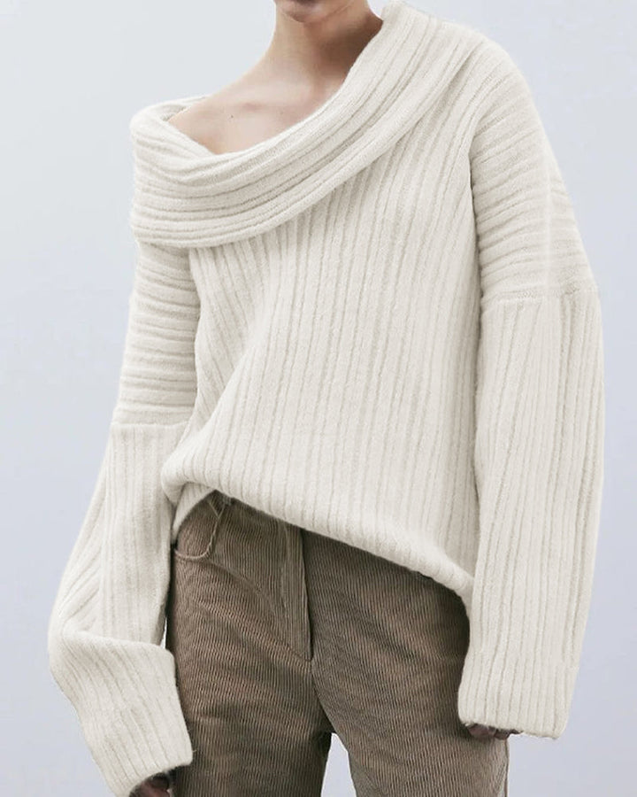 Casual Knitted One-Shoulder Sweater - LuxeOne
