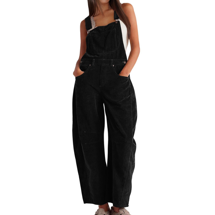 Women's Corduroy Wide-Leg Dungarees - Relaxed Utility Jumpsuit 2