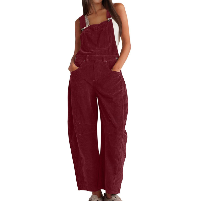 Women's Corduroy Wide-Leg Dungarees - Relaxed Utility Jumpsuit 3