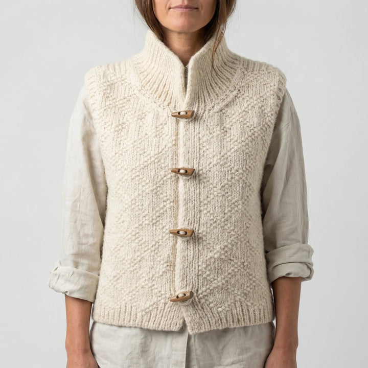 Chunky Diamond-Pattern Button-Up Vest - Elisa