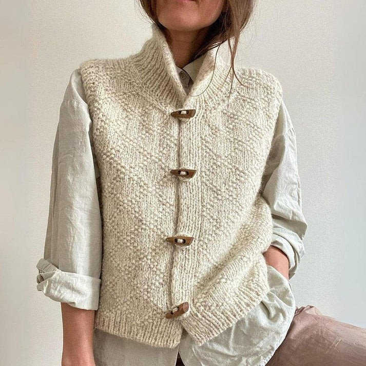 Chunky Diamond-Pattern Button-Up Vest - Elisa