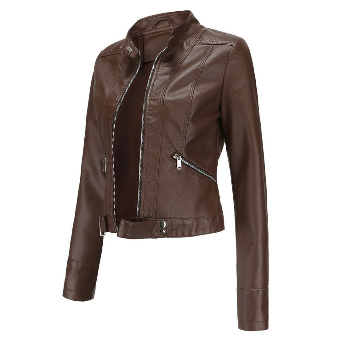 Stylish women's leather jacket in classic design - Marlene