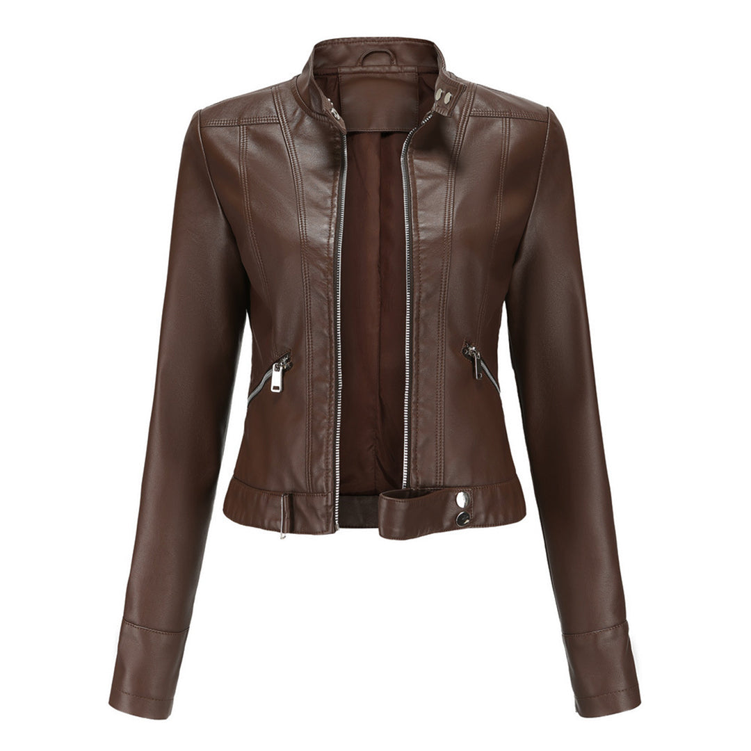 Stylish women's leather jacket in classic design - Marlene
