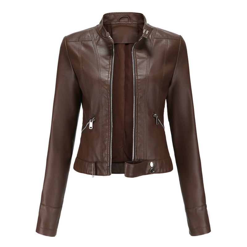 Stylish women's leather jacket in classic design - Marlene