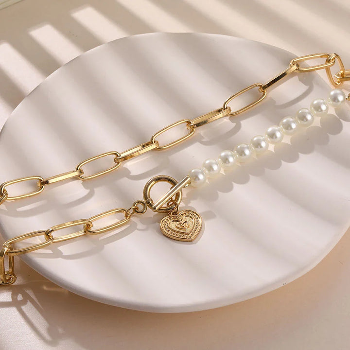 Gouden Hartketting met Parelaccenten - Veerle