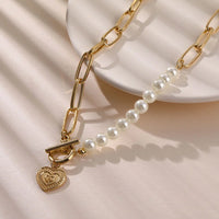 Gouden Hartketting met Parelaccenten - Veerle
