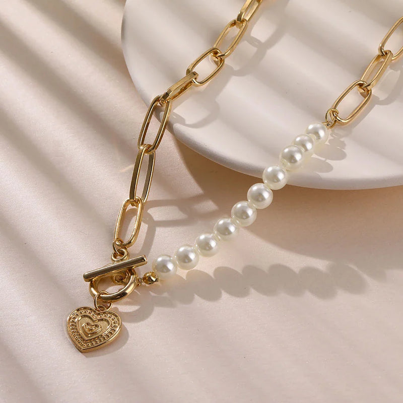 Gouden Hartketting met Parelaccenten - Veerle