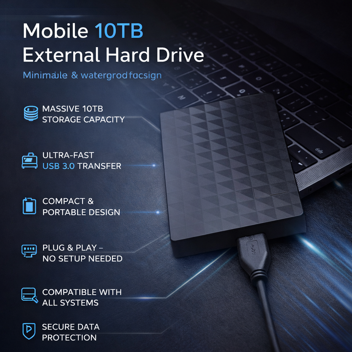 External HDD 10TB – Portable USB 3.0 Hard Drive for Files & Backups 10