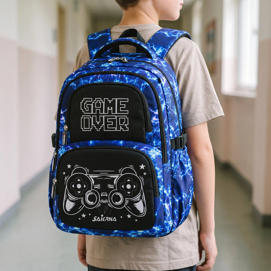 Complete Driedelige Schooltas Set Met Gaming Print - Luminoz