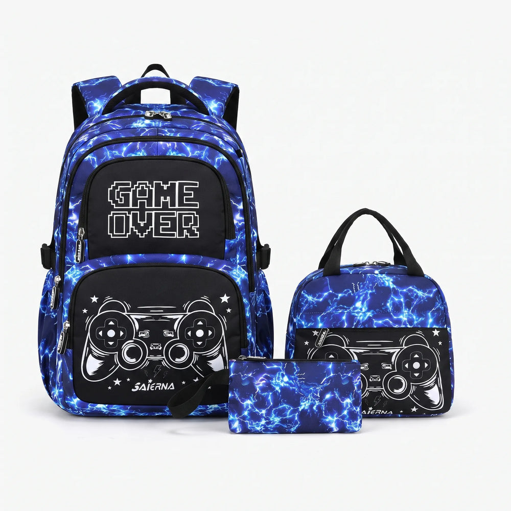 Complete Driedelige Schooltas Set Met Gaming Print - Luminoz