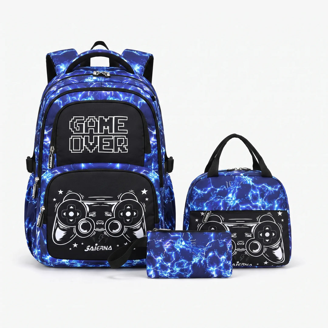 Complete Driedelige Schooltas Set Met Gaming Print - Luminoz