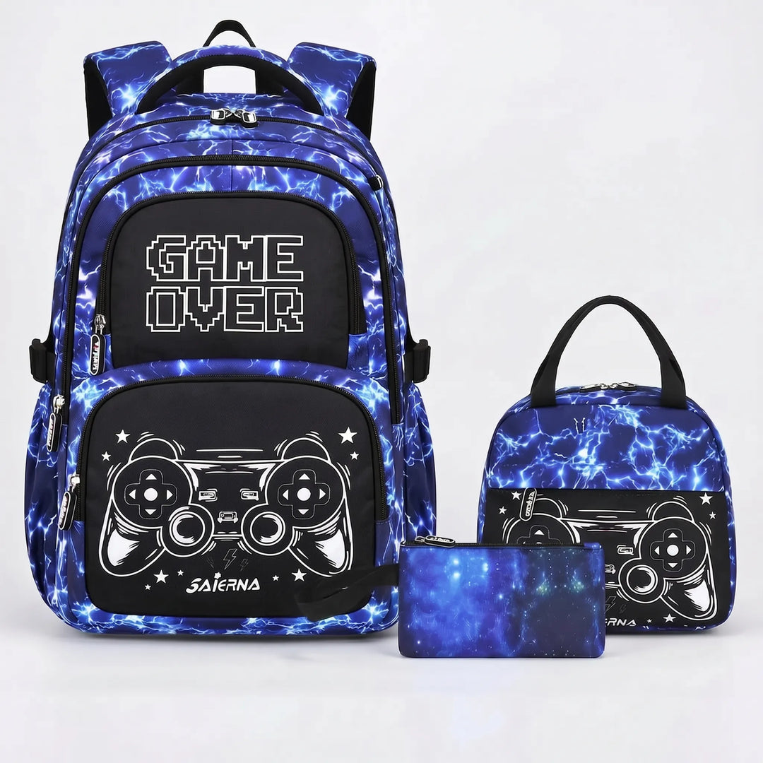 Complete Driedelige Schooltas Set Met Gaming Print - Luminoz