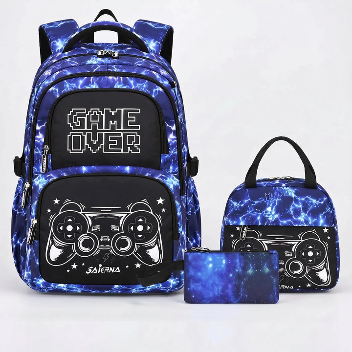 Complete Driedelige Schooltas Set Met Gaming Print - Luminoz