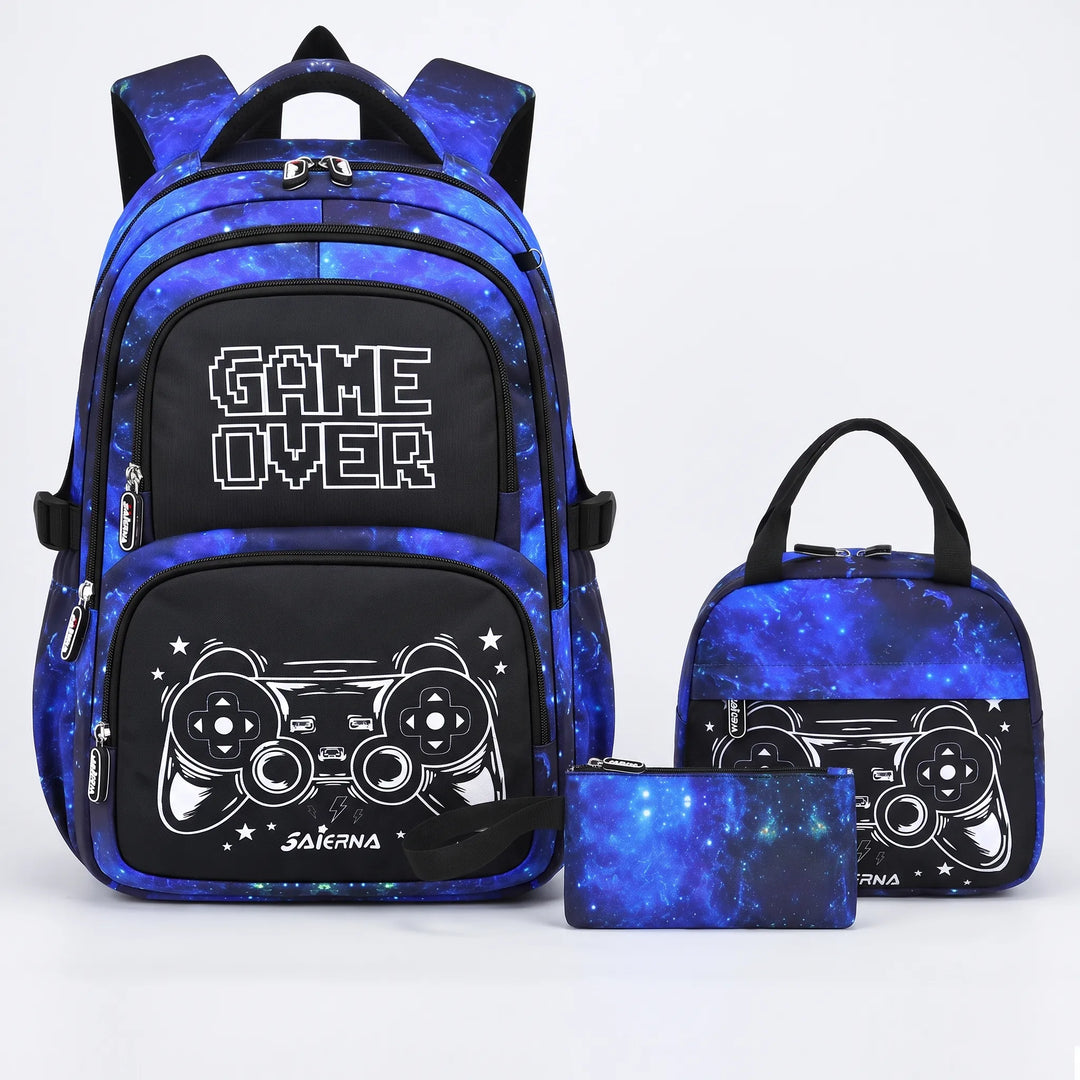 Complete Driedelige Schooltas Set Met Gaming Print - Luminoz
