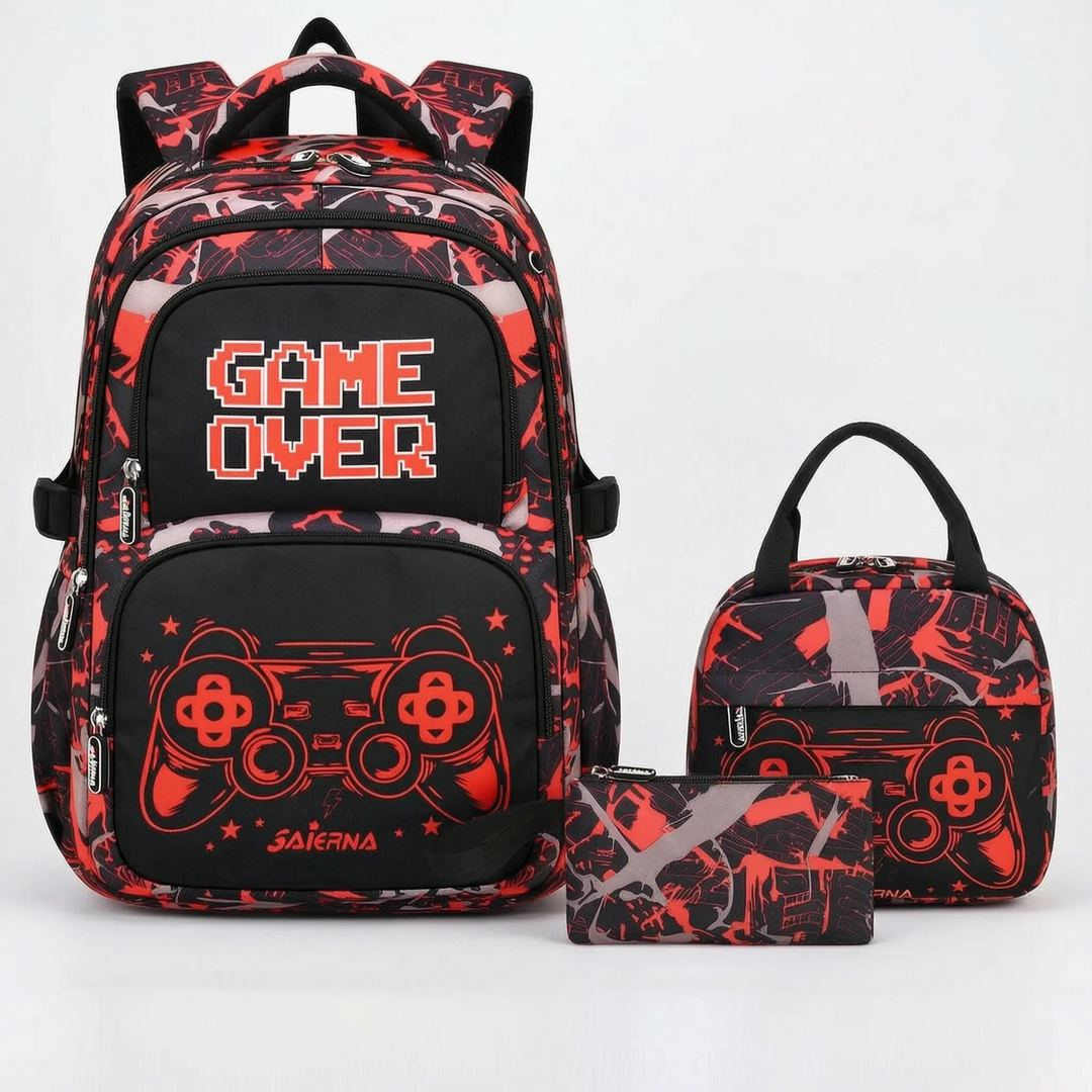 Complete Driedelige Schooltas Set Met Gaming Print - Luminoz
