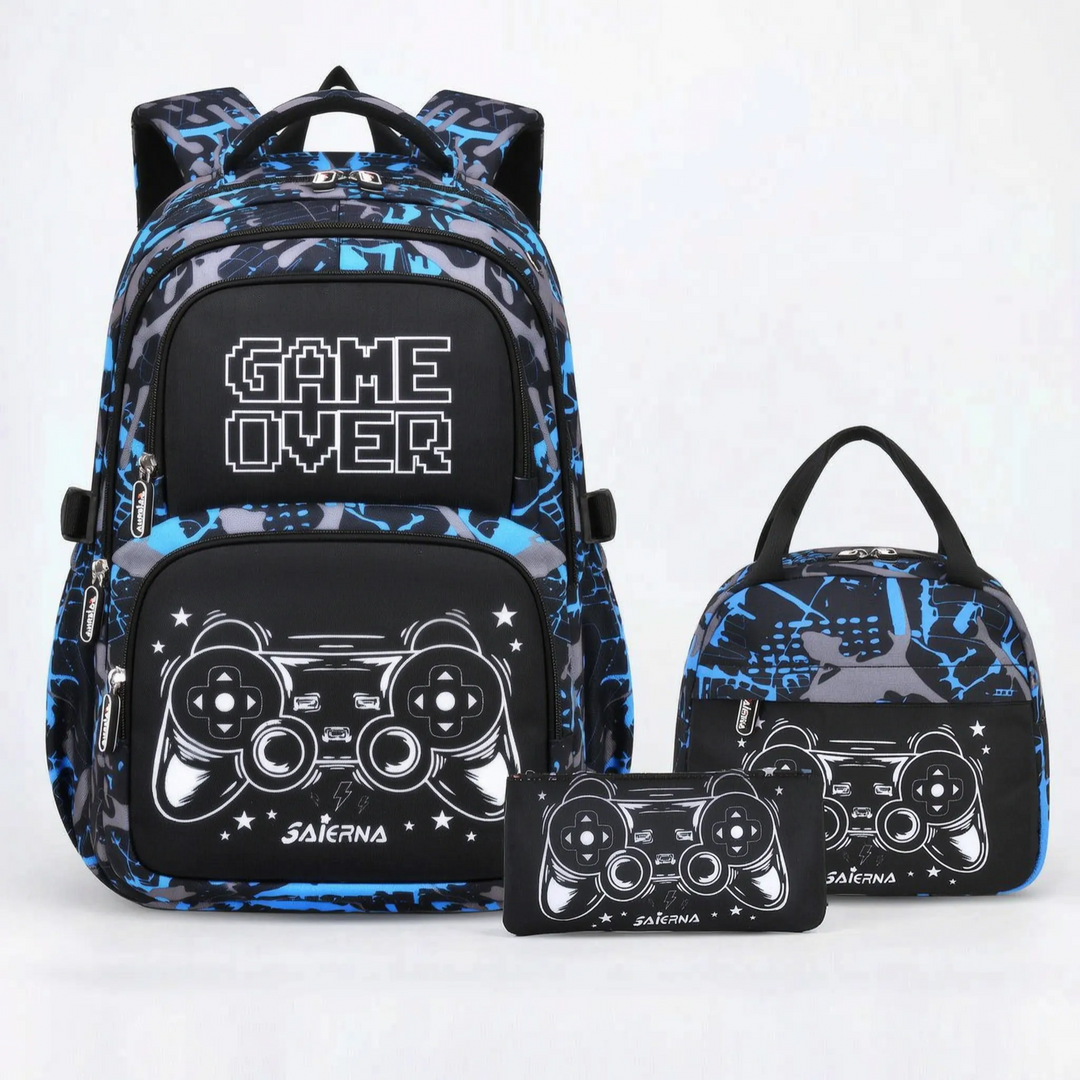 Complete Driedelige Schooltas Set Met Gaming Print - Luminoz