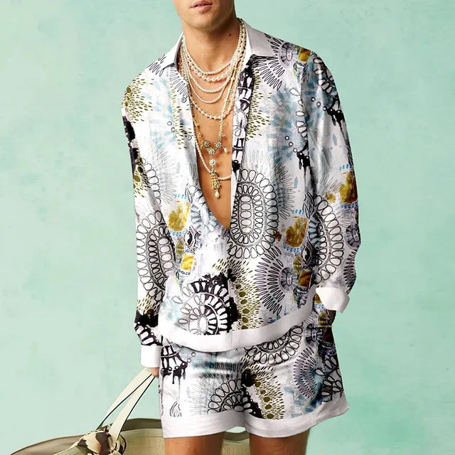 Trendy Men's Hawaiian Set with Silk Look - Fabio