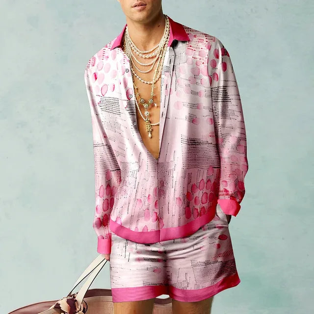 Trendy Men's Hawaiian Set with Silk Look - Fabio