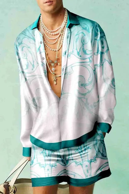 Trendy Men's Hawaiian Set with Silk Look - Fabio