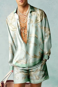 Trendy Men's Hawaiian Set with Silk Look - Fabio