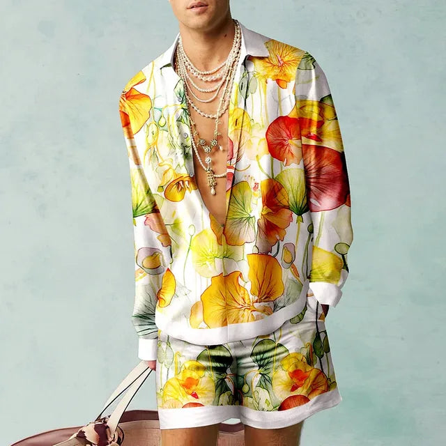 Trendy Men's Hawaiian Set with Silk Look - Fabio