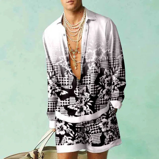 Trendy Men's Hawaiian Set with Silk Look - Fabio