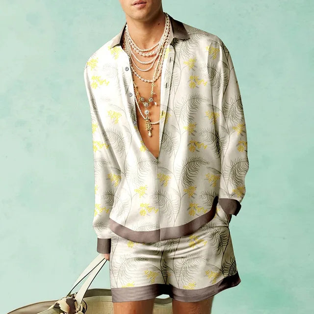 Trendy Men's Hawaiian Set with Silk Look - Fabio