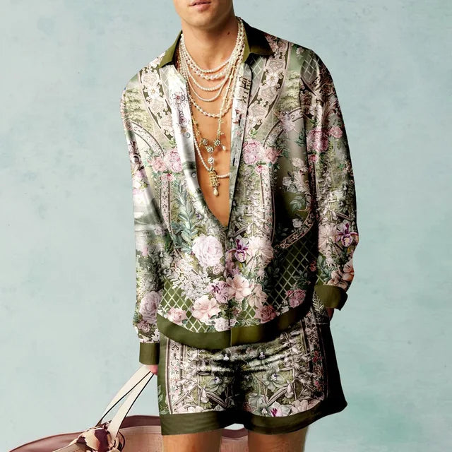 Trendy Men's Hawaiian Set with Silk Look - Fabio