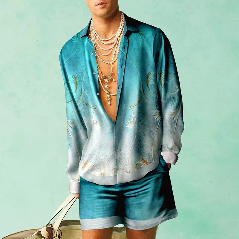Trendy Men's Hawaiian Set with Silk Look - Fabio