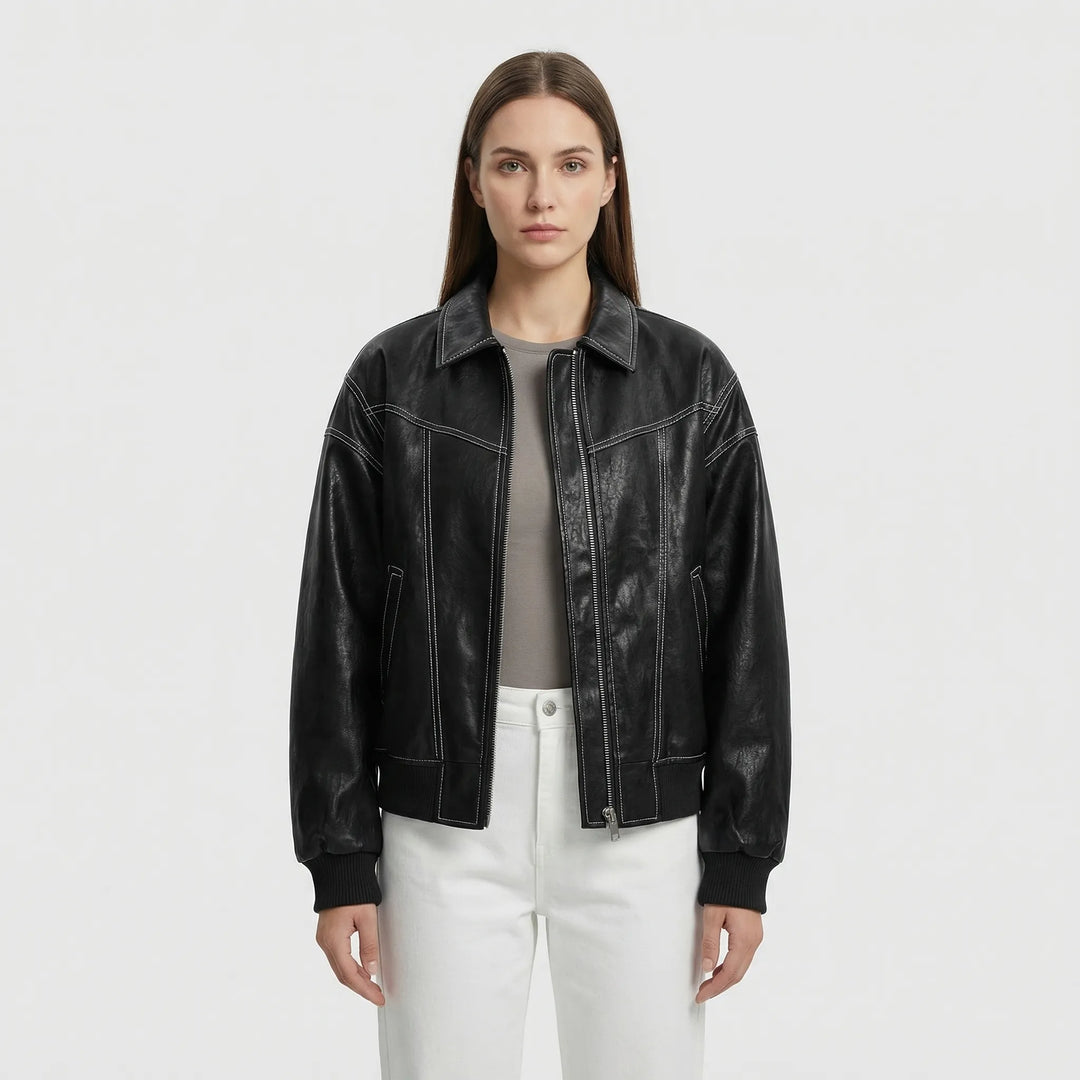 Contrast Stitch Faux-Finish Jacket - Tabitha