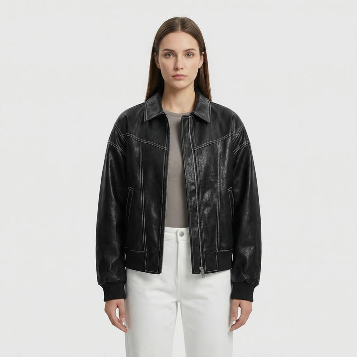 Contrast Stitch Faux-Finish Jacket - Tabitha