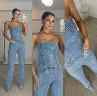 Sparkling Women's Pants Set with High-Waist Jeans – Liora