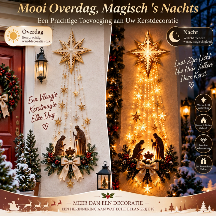 Vergelijking van de muurdecoratie overdag en 's nachts bij een rode voordeur, met en zonder gloed 5