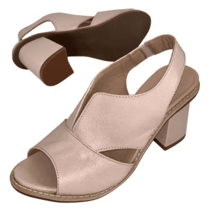 Dames leren sandalen met hak en comfortabel voetbed - Selina